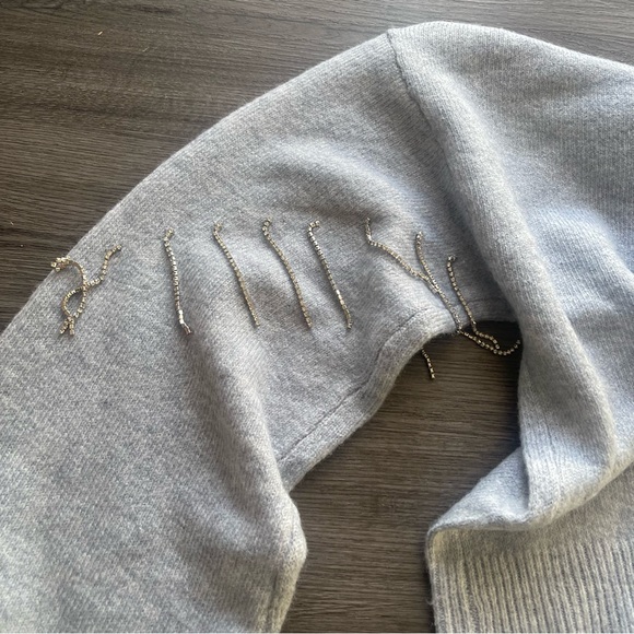 Broadway 38 Baby Blue Soft Knit Rhinestone Fringe Sweater Sz M Icicles Winter - Picture 7 of 10